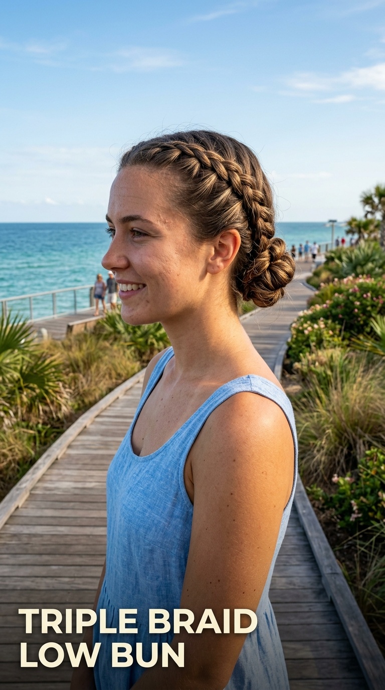 Triple Braid Low Bun