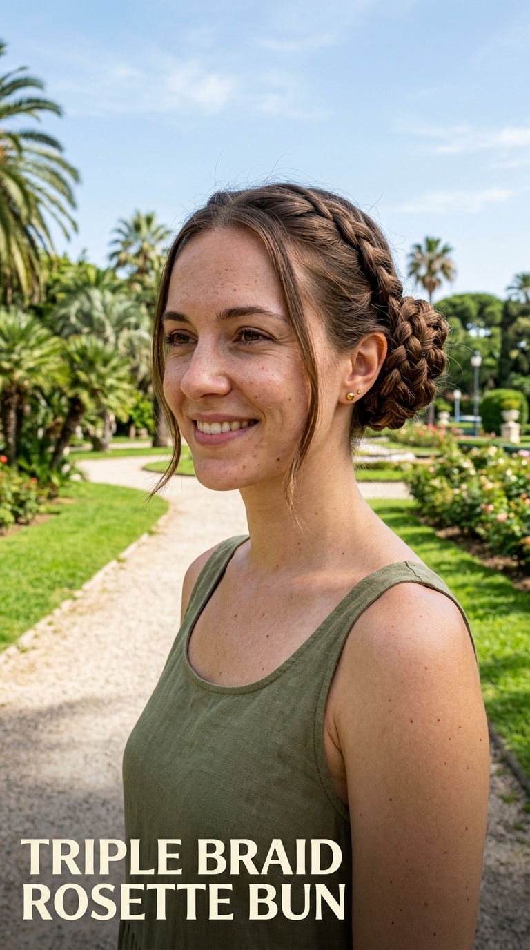 Triple Braid Rosette Bun