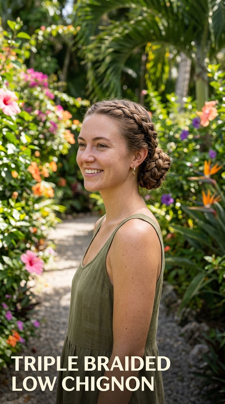 Triple Braided Low Chignon
