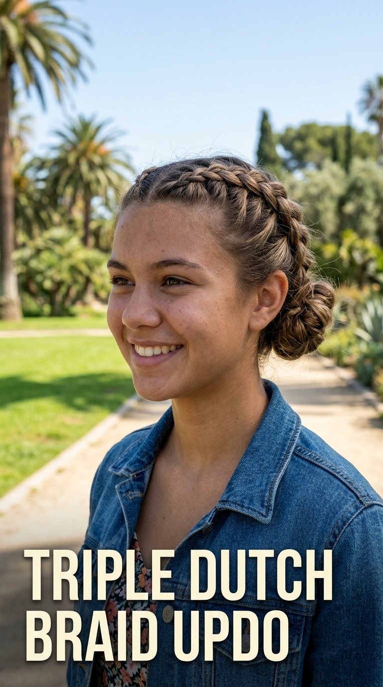 Triple Dutch Braid Updo