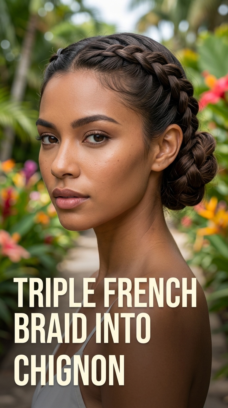 Triple French Braid into Chignon