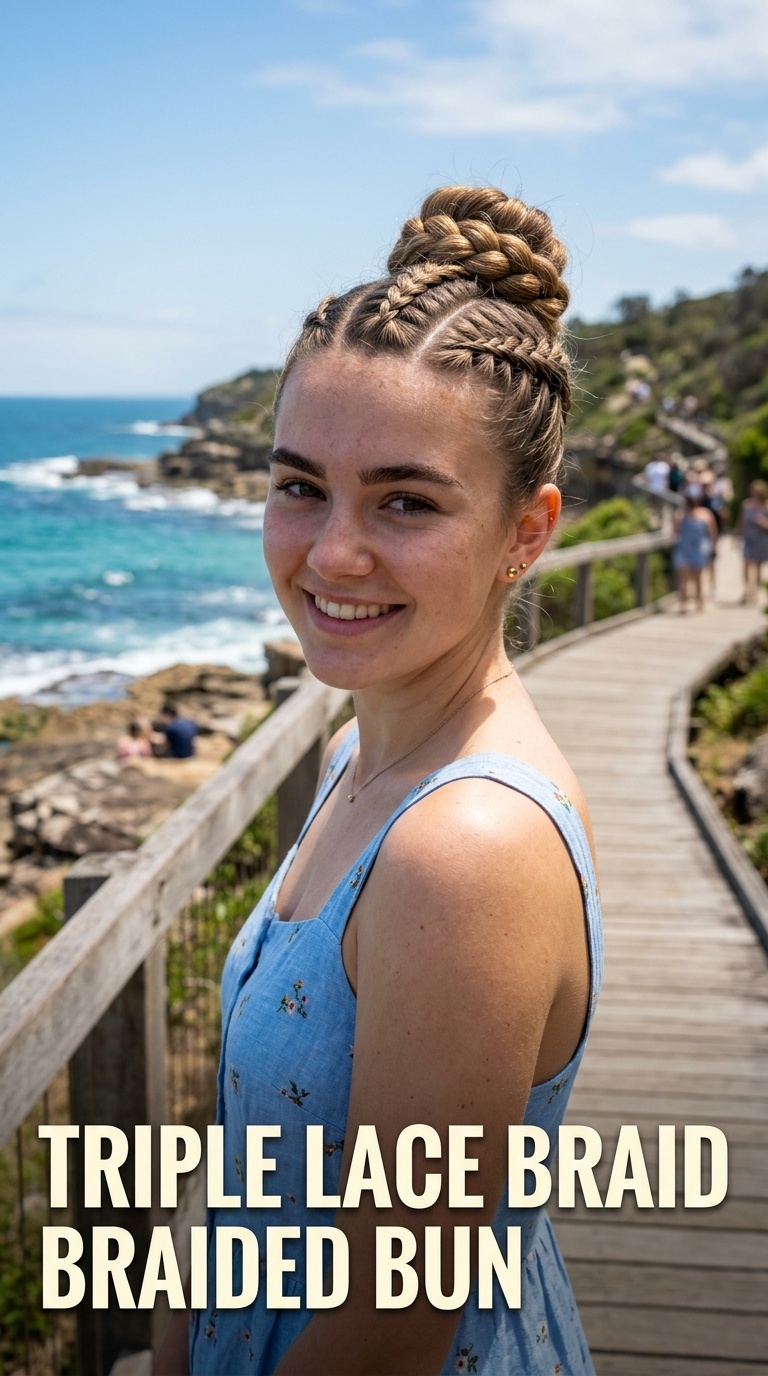 Triple Lace Braid Braided Bun