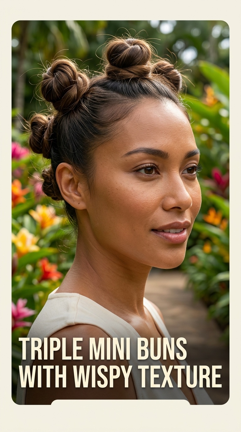 Triple Mini Buns with Wispy Texture