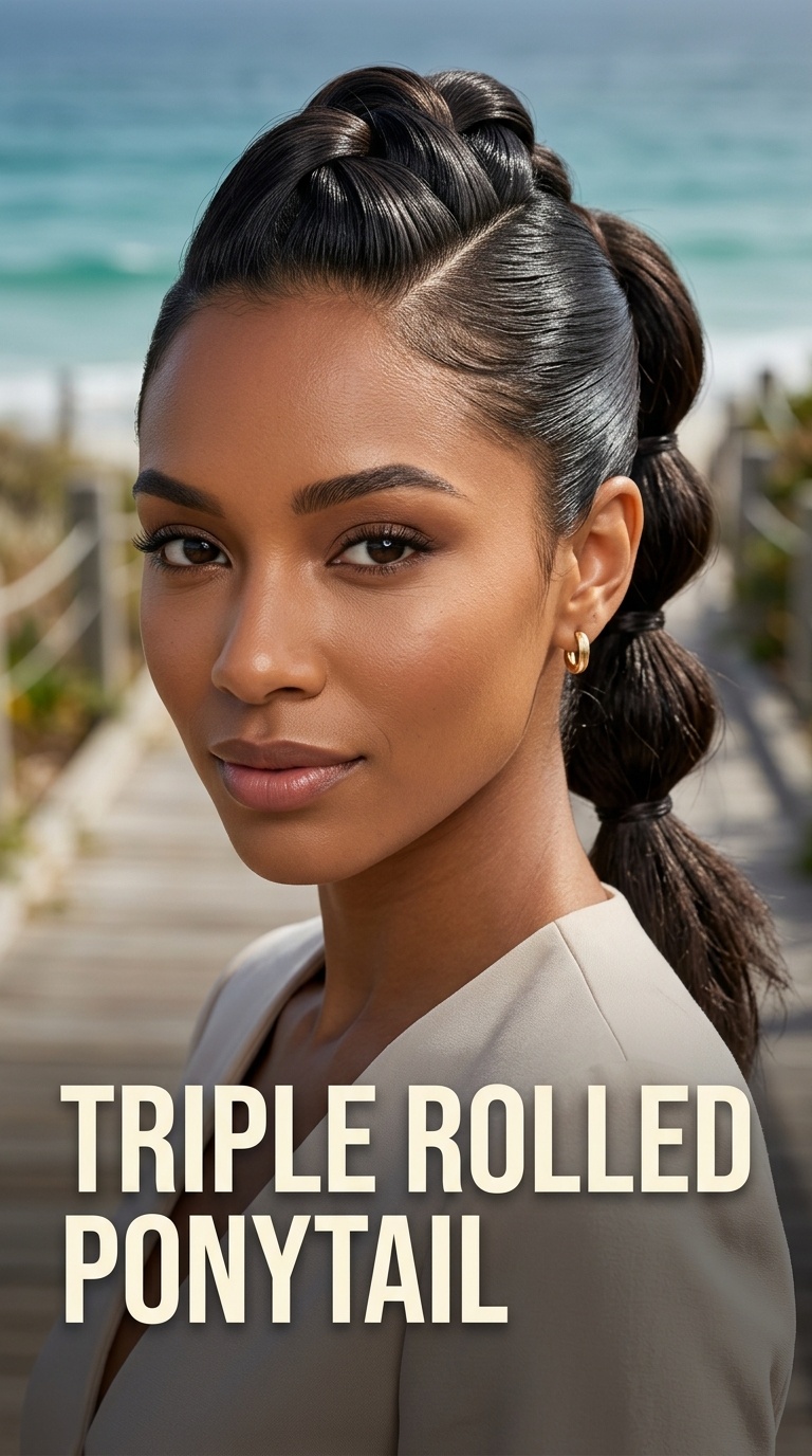 Triple Rolled Ponytail