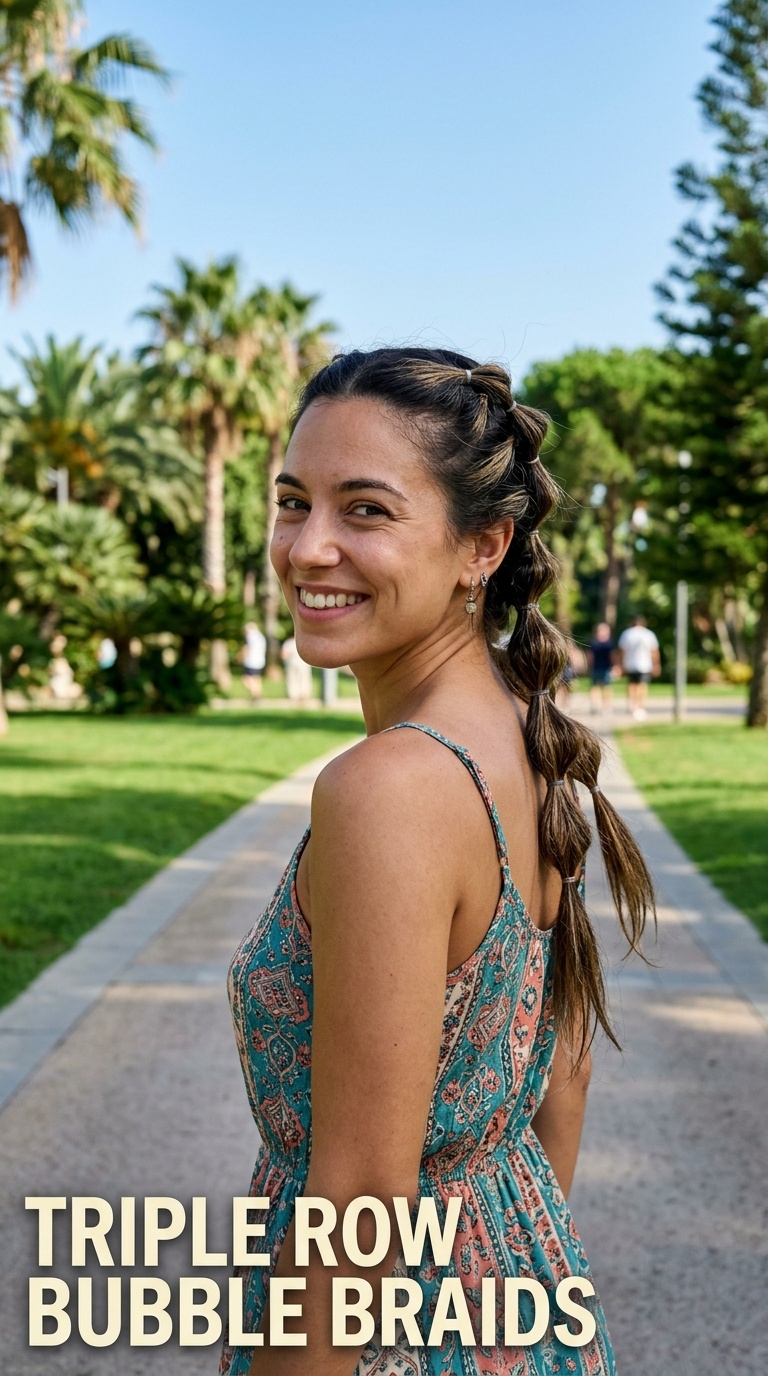 Triple Row Bubble Braids
