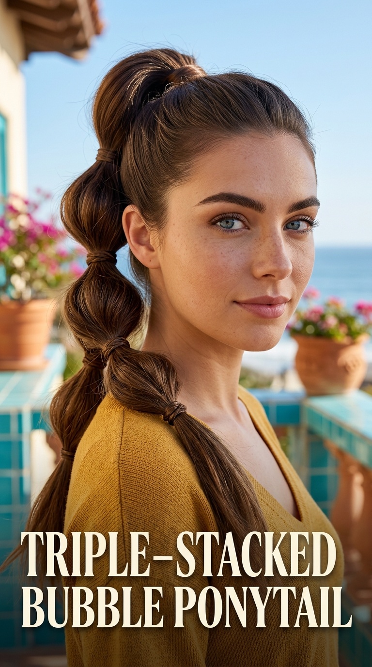 Triple-Stacked Bubble Ponytail