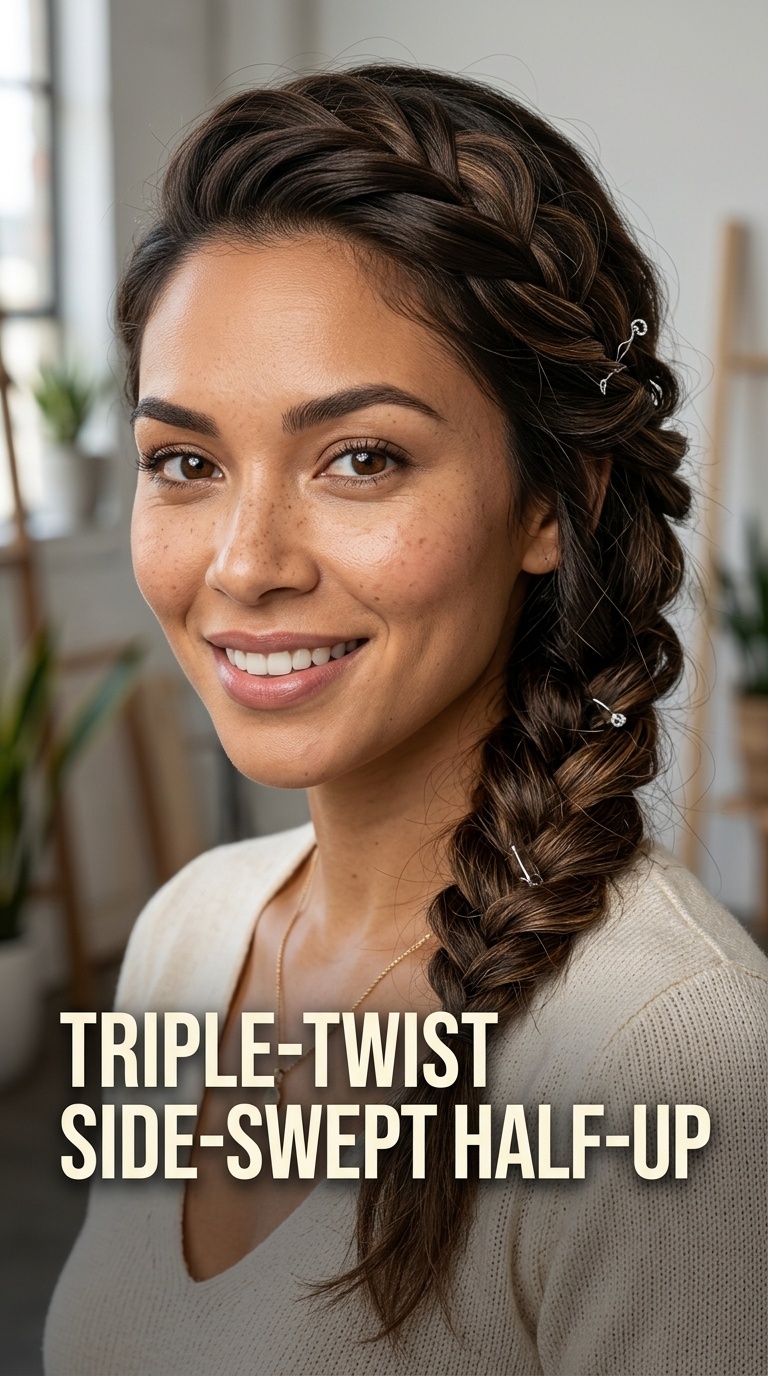 Triple-Twist Side-Swept Half-Up
