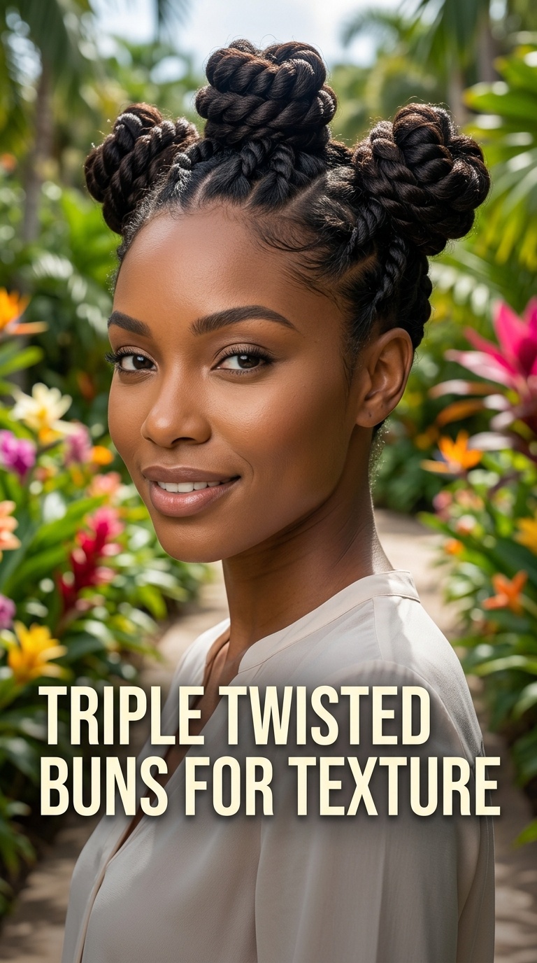 Triple Twisted Buns for Texture