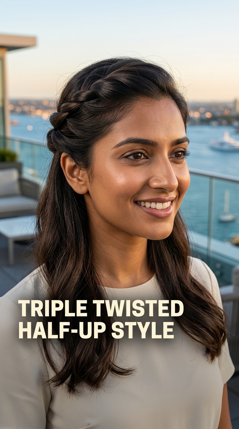Triple Twisted Half-Up Style