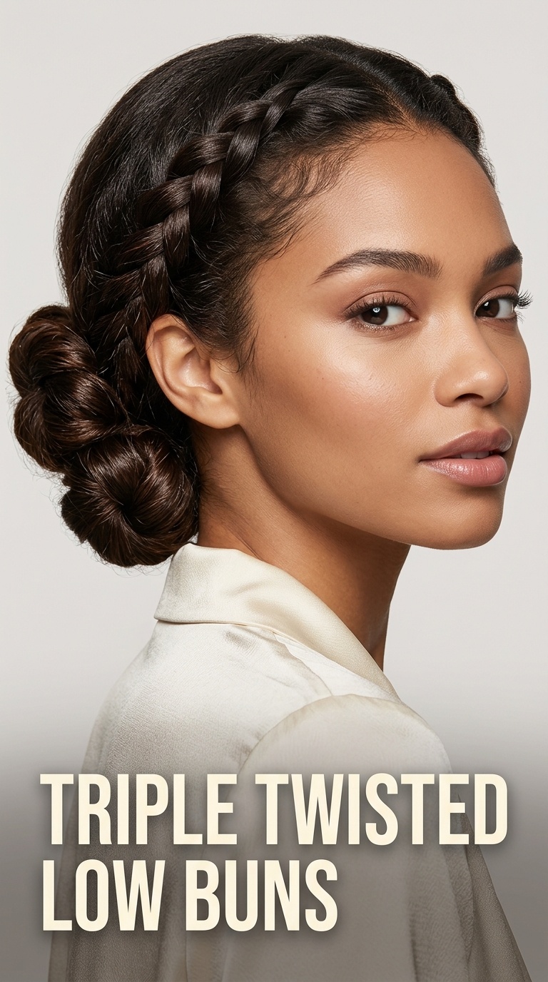 Triple Twisted Low Buns