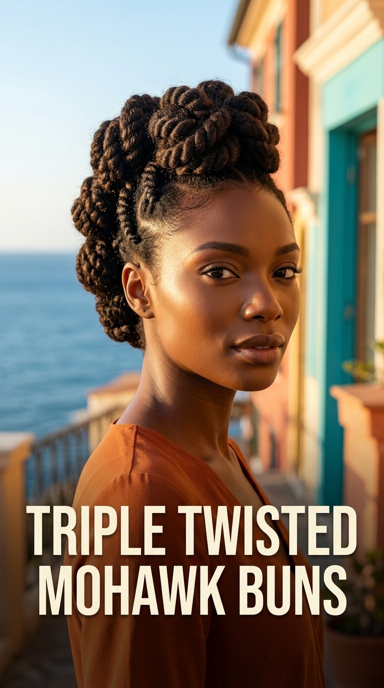 Triple Twisted Mohawk Buns