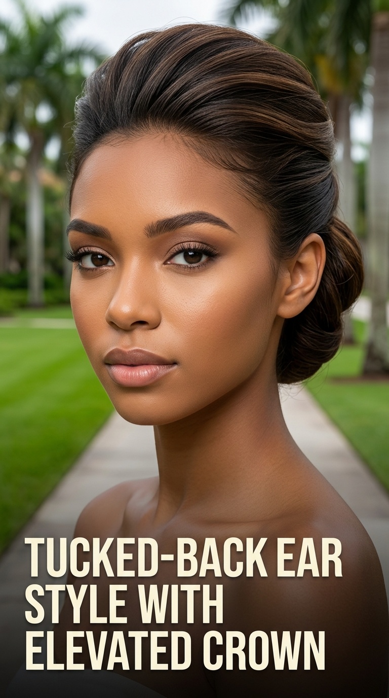Tucked-Back Ear Style with Elevated Crown