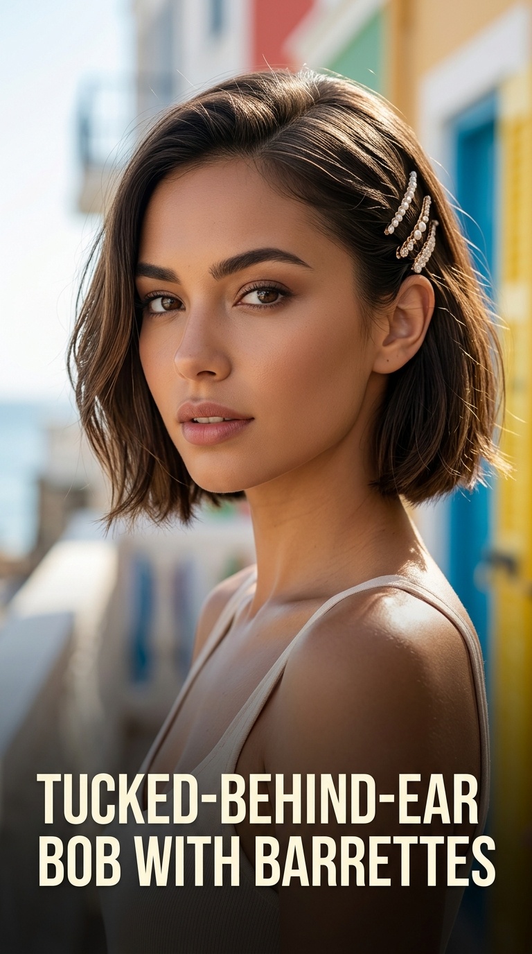 Tucked-Behind-Ear Bob with Barrettes