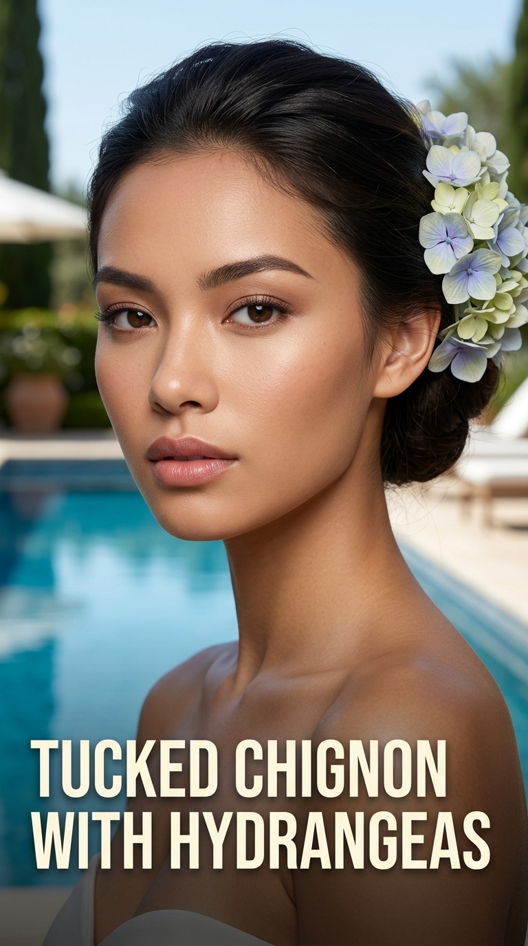 Tucked Chignon with Hydrangeas
