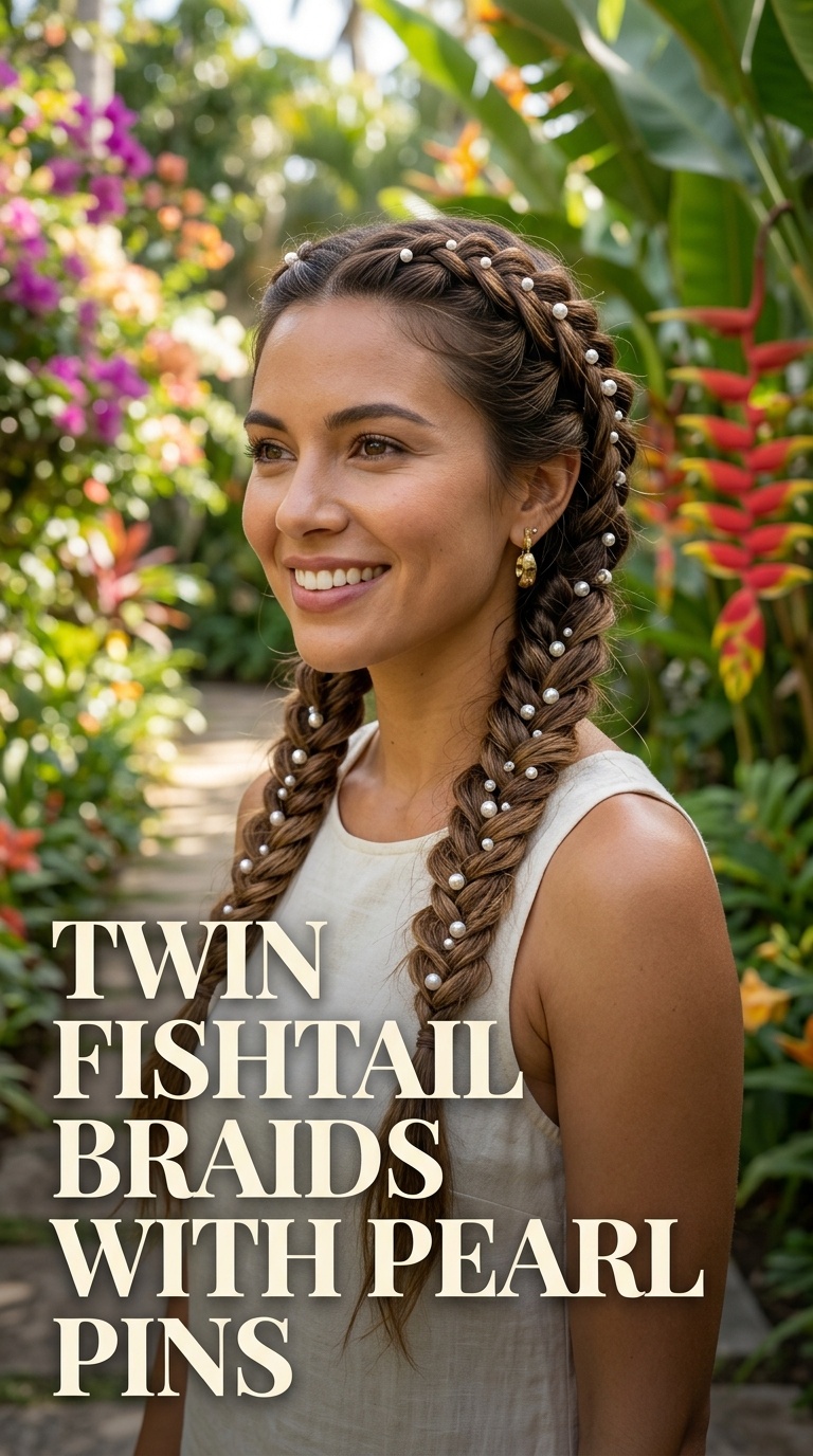 Twin Fishtail Braids with Pearl Pins