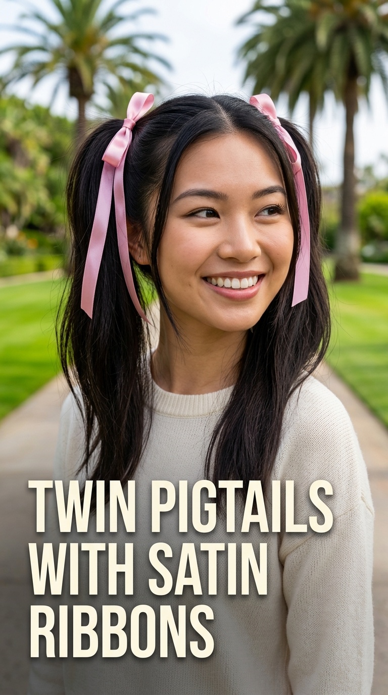 Twin Pigtails with Satin Ribbons