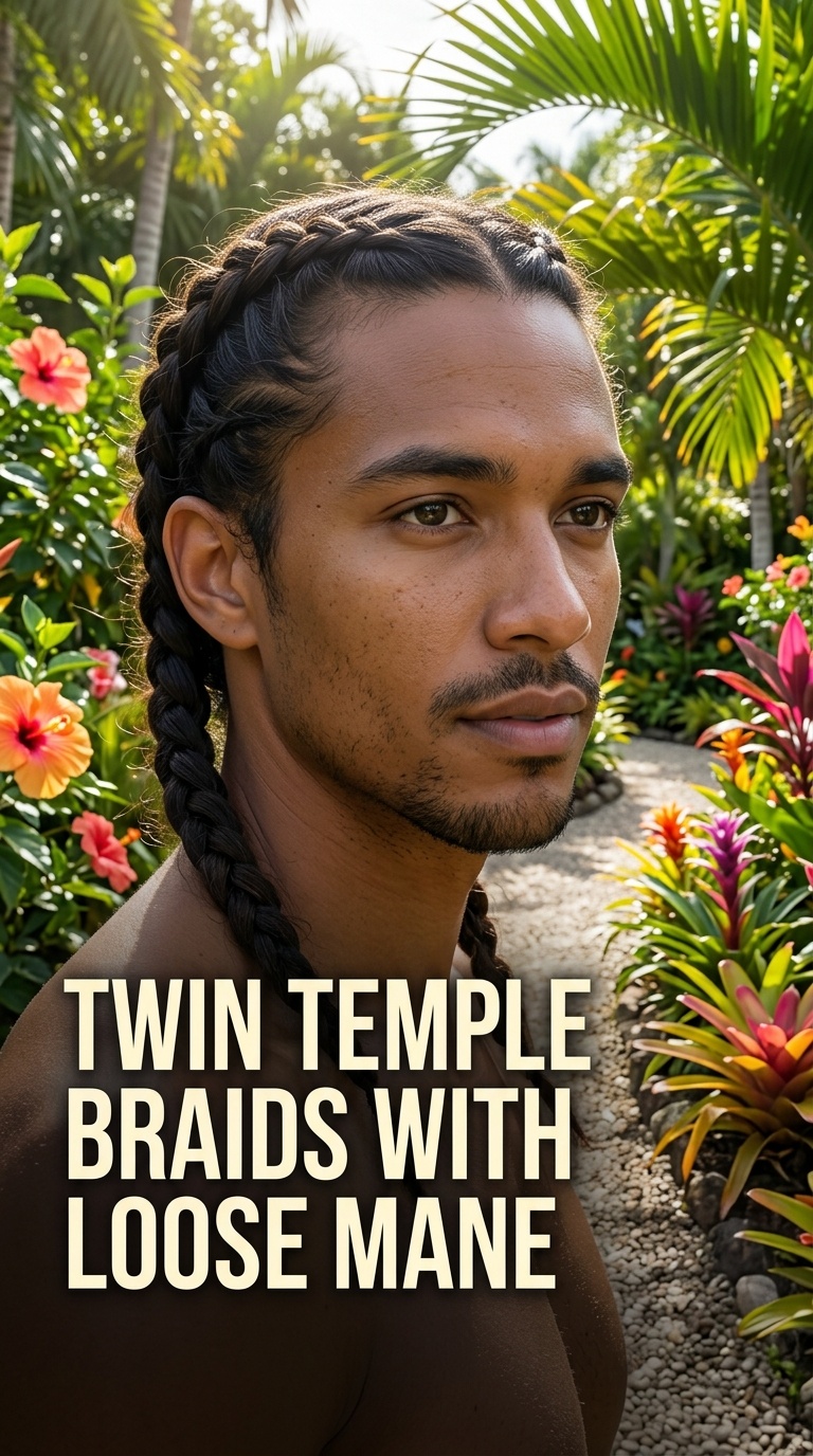 Twin Temple Braids with Loose Mane