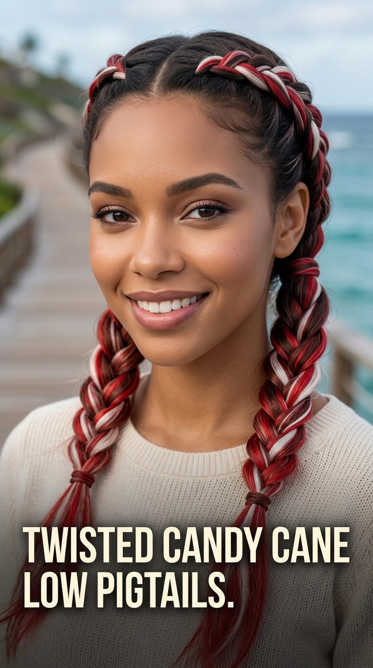 Twisted Candy Cane Low Pigtails
