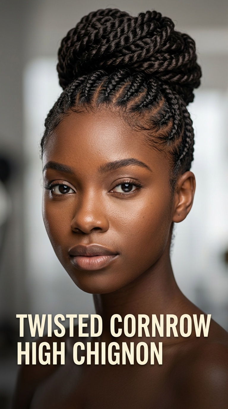 Twisted Cornrow High Shignon