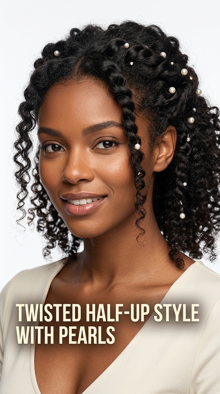 Twisted Half-Up Style with Pearls