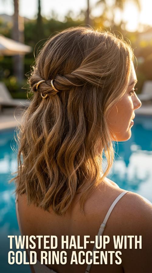 Twisted Half-Up with Gold Ring Accents