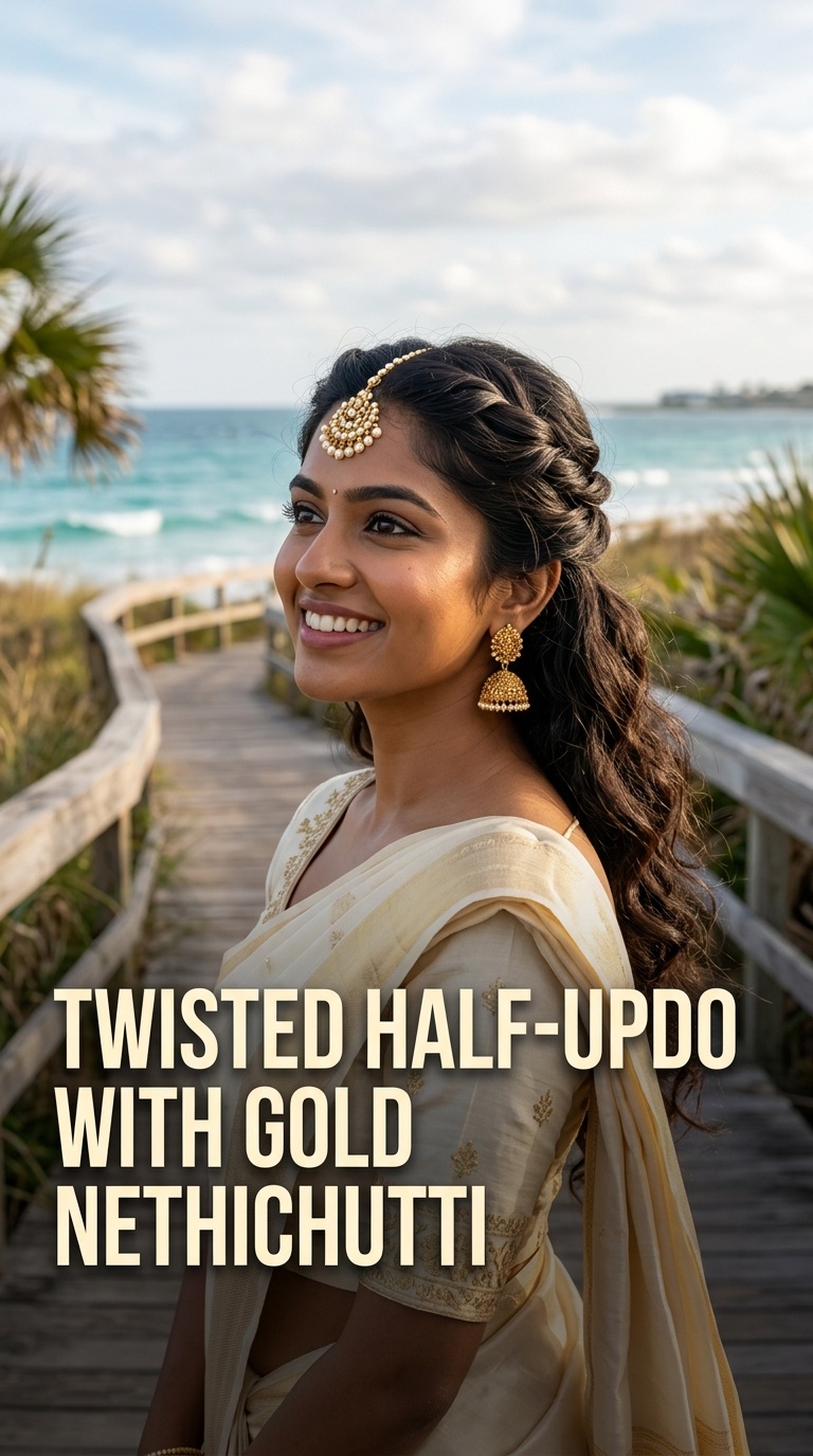 Twisted Half-Updo with Gold Nethichutti