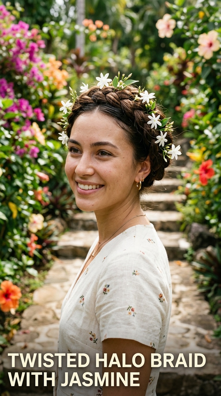 Twisted Halo Braid with Jasmine