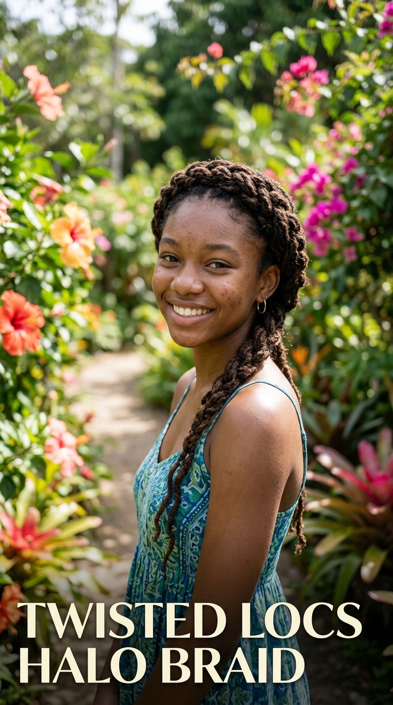 Twisted Locs Halo Braid