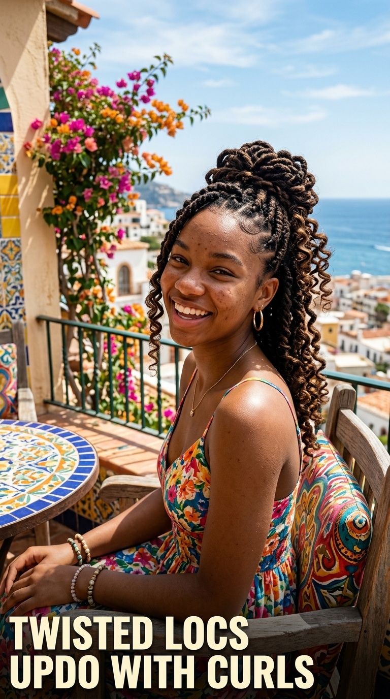 Twisted Locs Updo with Curls