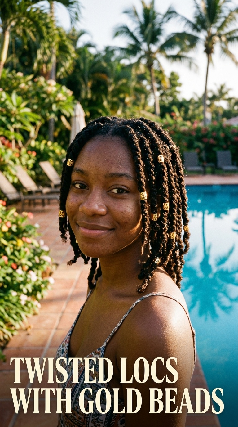 Twisted Locs with Gold Beads
