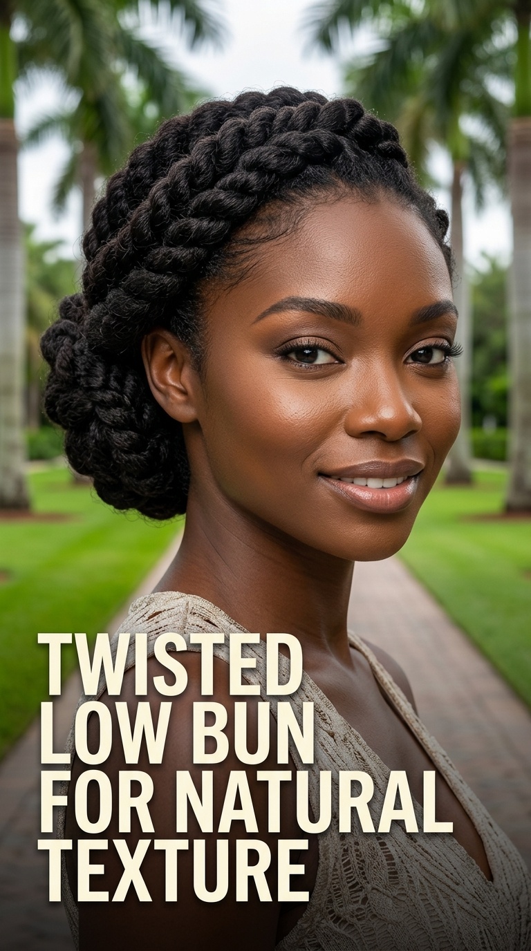 Twisted Low Bun for Natural Texture