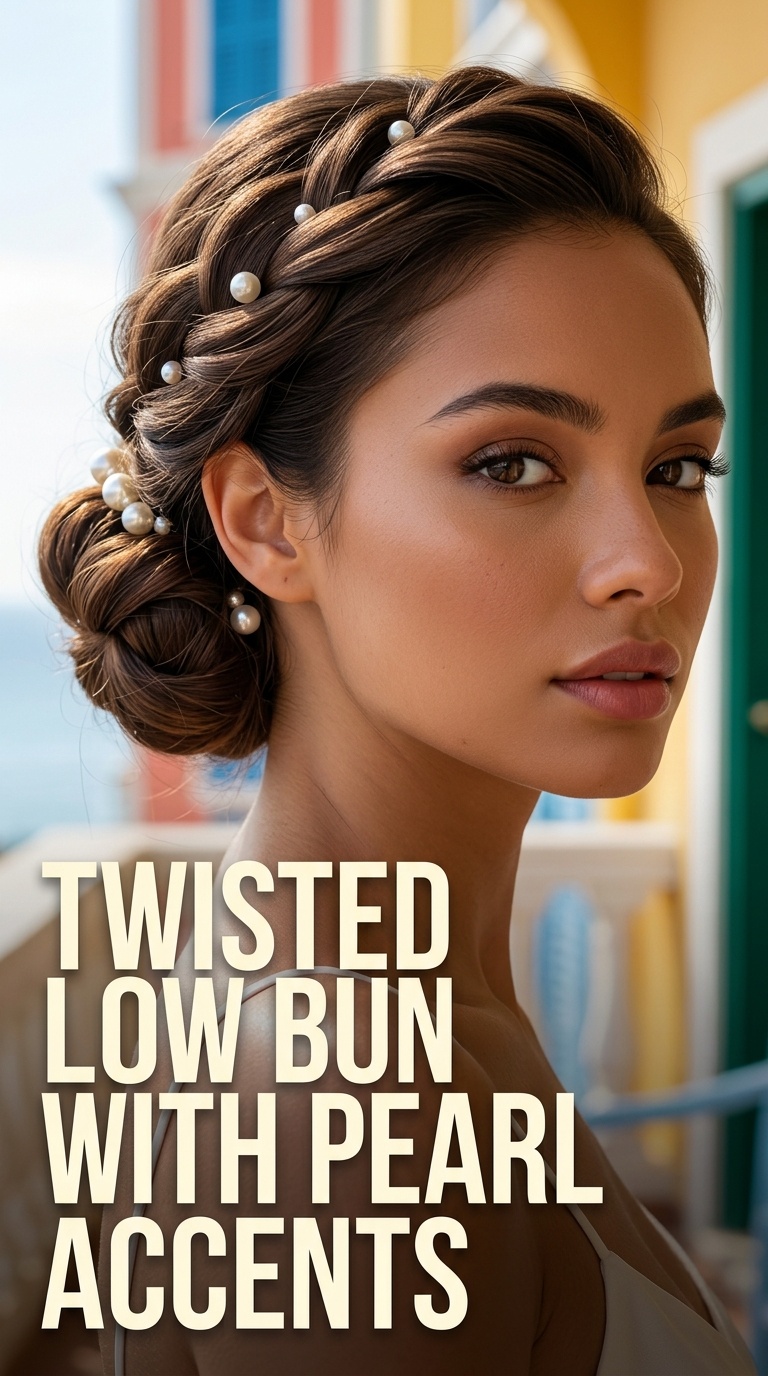 Twisted Low Bun with Pearl Accents