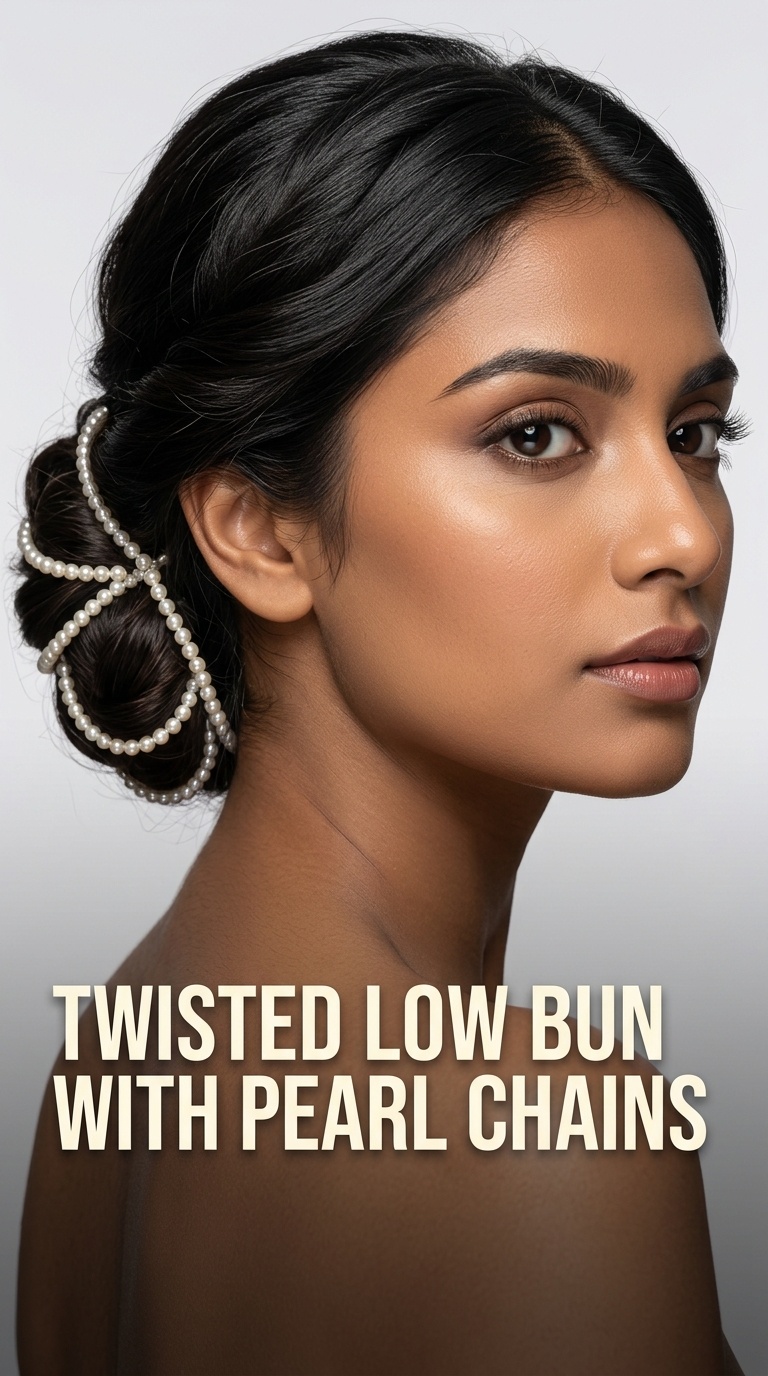 Twisted Low Bun with Pearl Chains