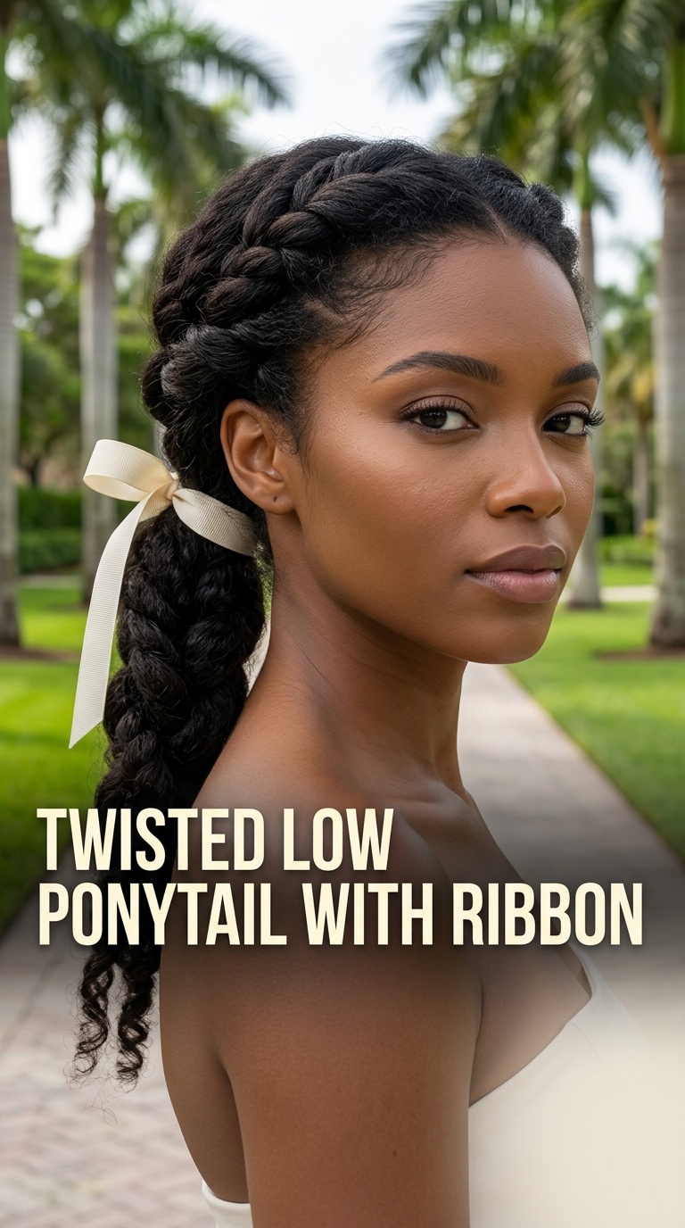 Twisted Low Ponytail with Ribbon