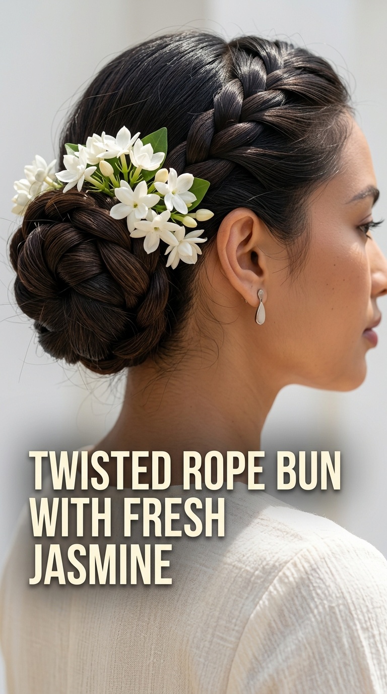 Twisted Rope Bun with Fresh Jasmine