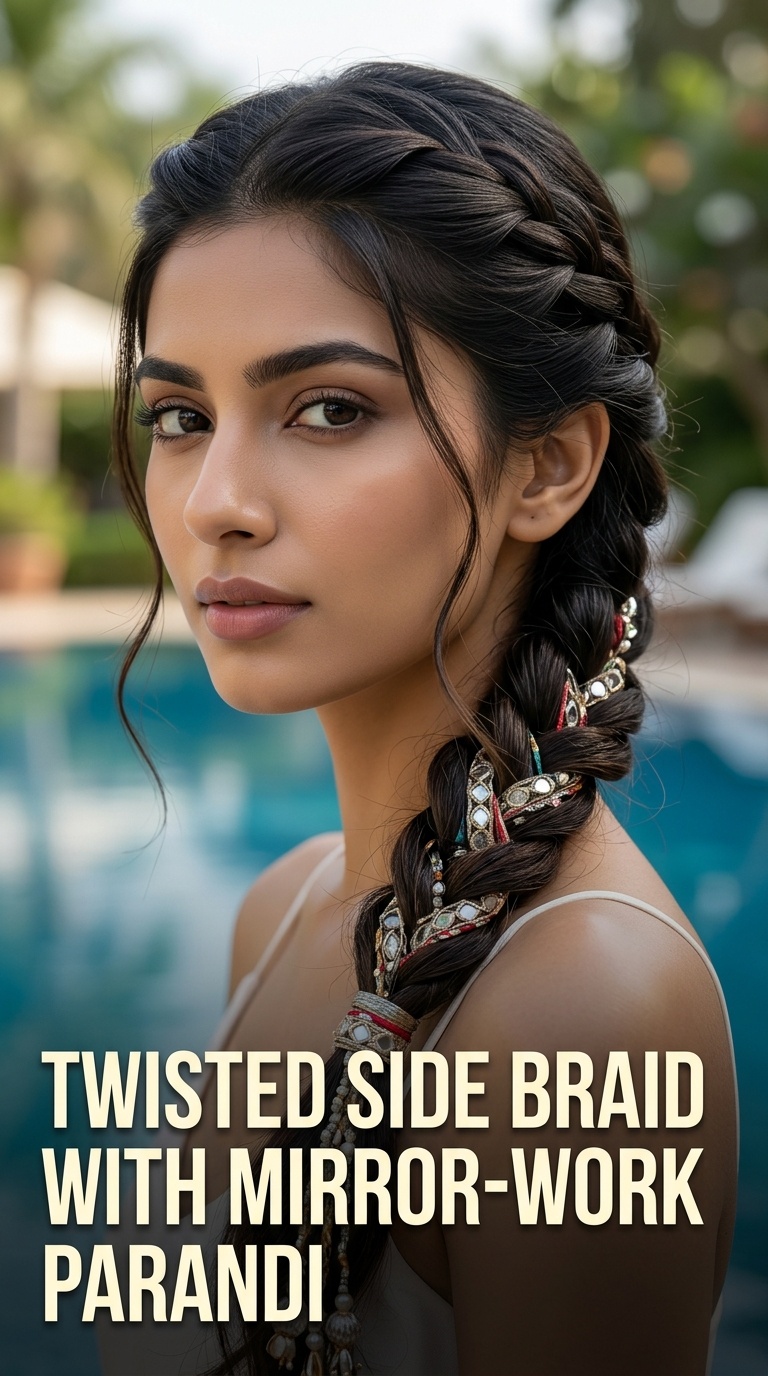 Twisted Side Braid with Mirror-Work Parandi