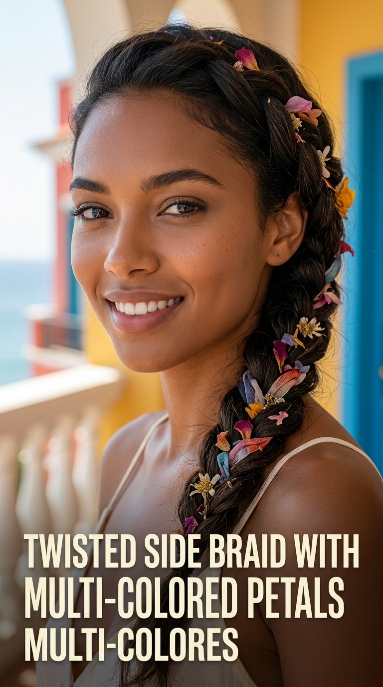 Twisted Side Braid with Multi-Colored Petals