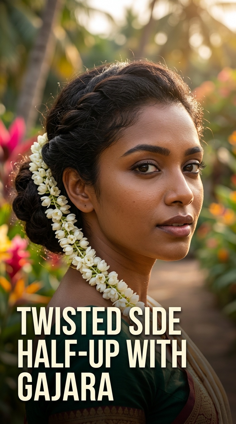 Twisted Side Half-Up with Gajara