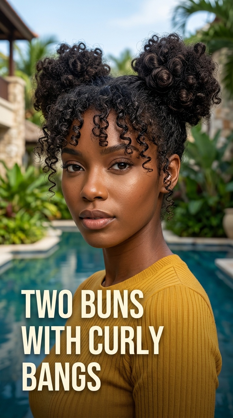 Two Buns with Curly Bangs