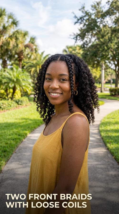 Two Front Braids with Loose Coils