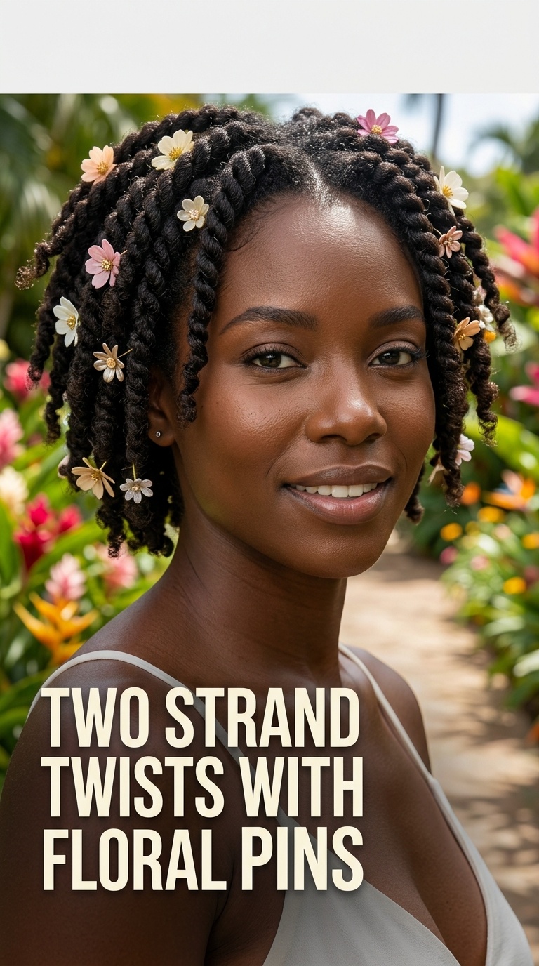 Two Strand Twists with Floral Pins
