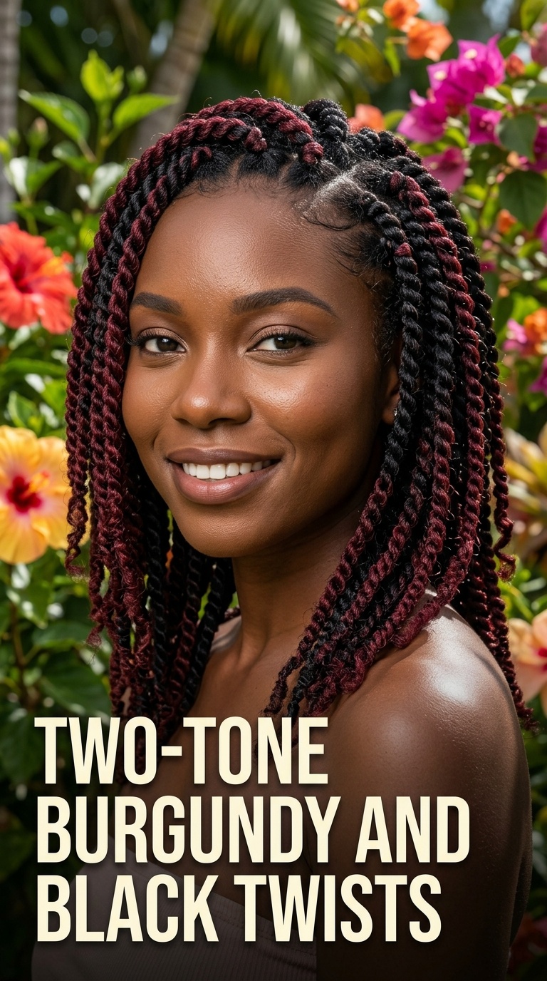 Two-Tone Burgundy and Black Twists