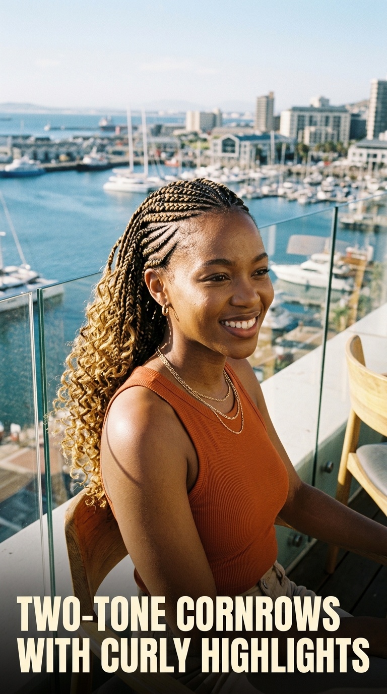 Two-Tone Cornrows with Curly Highlights