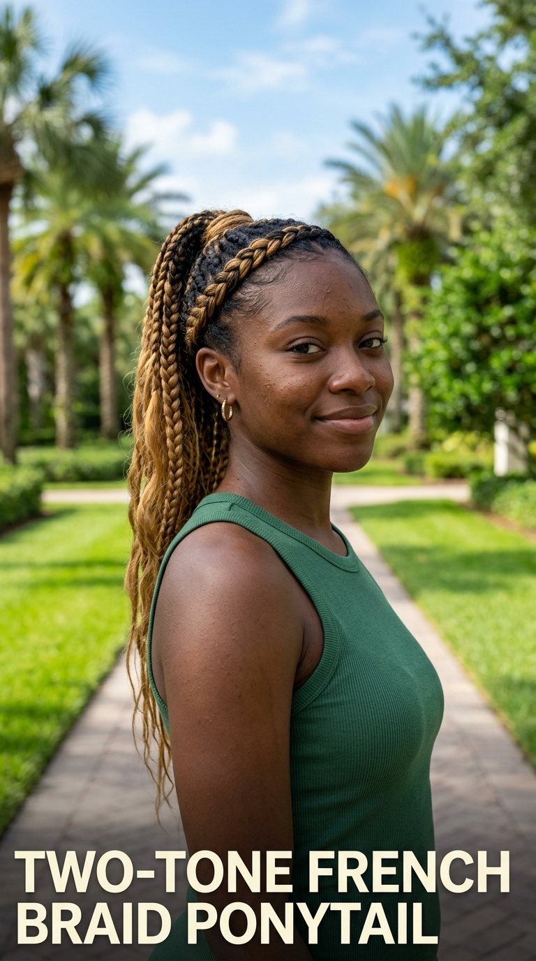 Two-Tone French Braid Ponytail