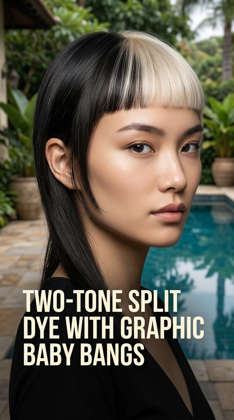 Two-Tone Split Dye with Graphic Baby Bangs