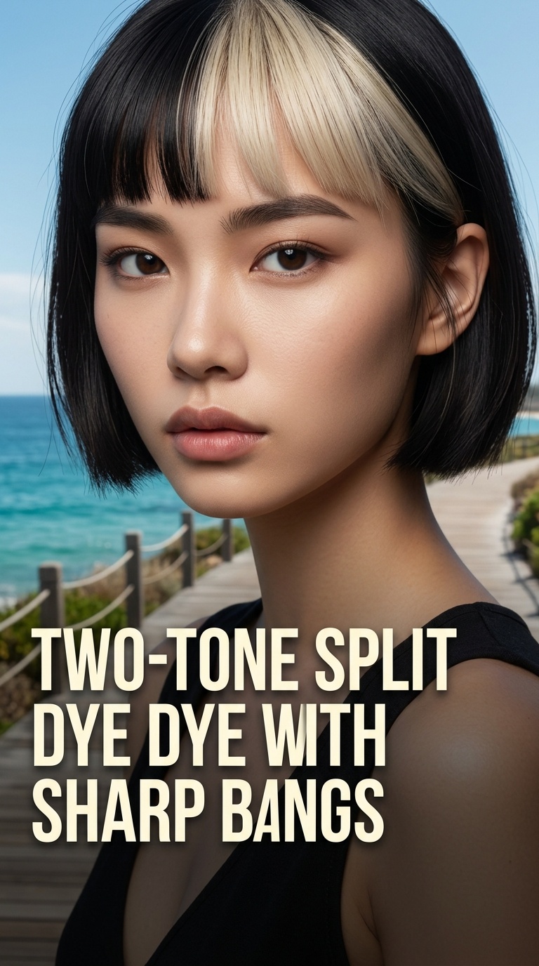 Two-Tone Split Dye with Sharp Bangs