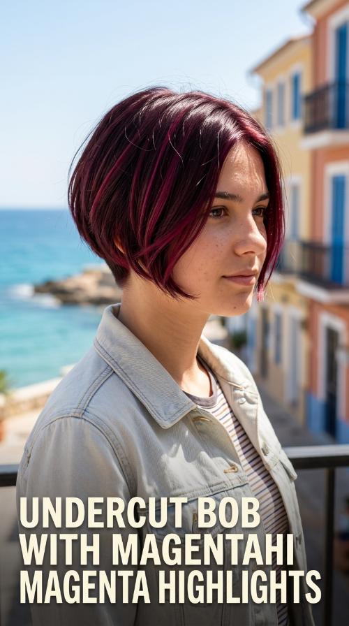 Undercut Bob with Magenta Highlights