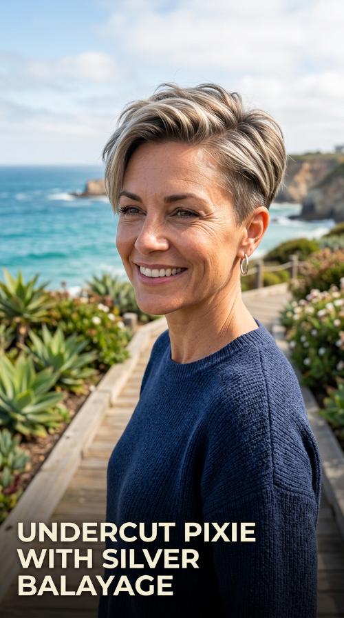 Undercut Pixie with Silver Balayage