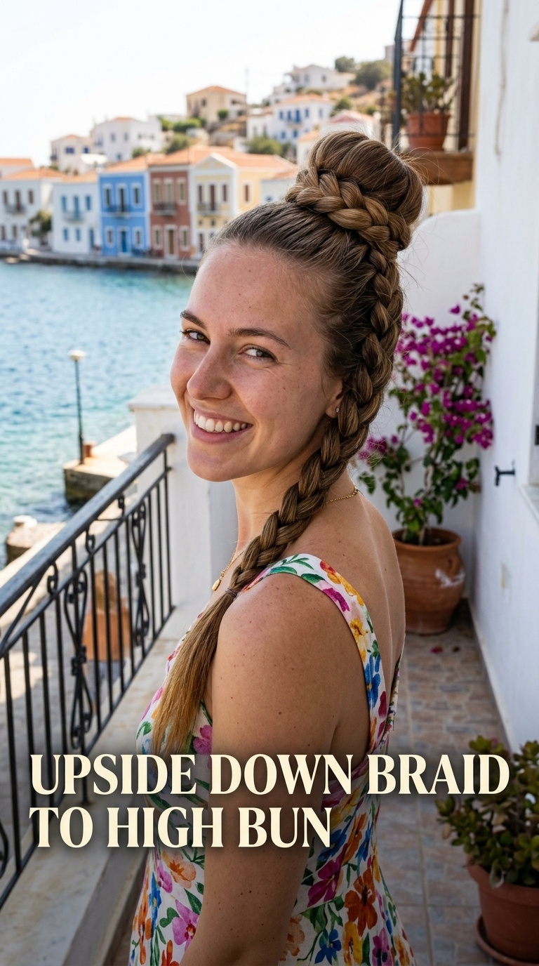 Upside Down Braid to High Bun