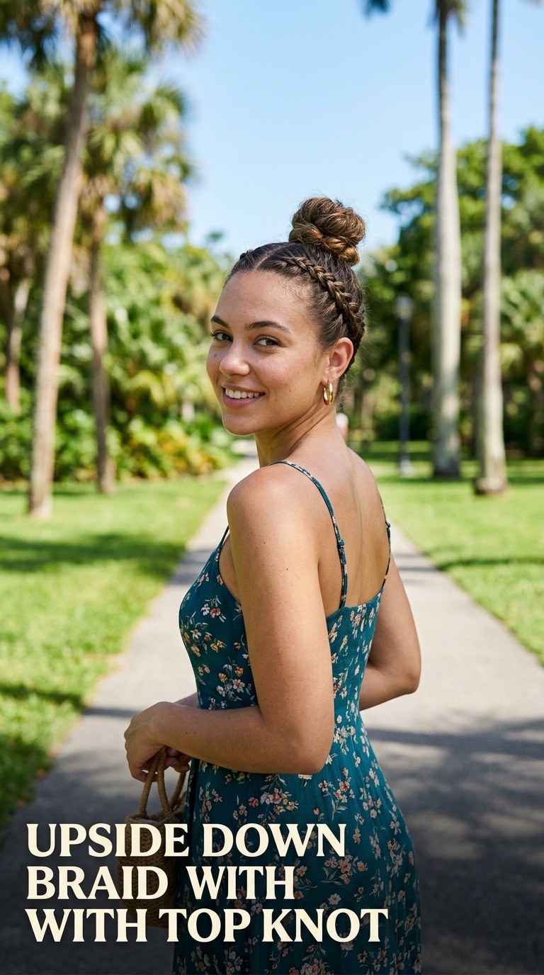 Upside Down Braid with Top Knot